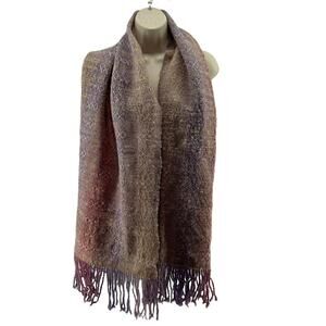 Tweed Fringed Scarf Oversized Purple Tan Pink